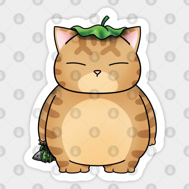 Fat Orange Cat with Leaf Umbrella Sticker by Takeda_Art